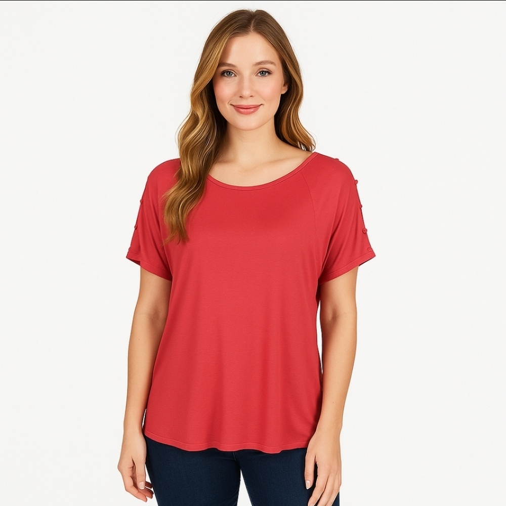 Cable & Gauge Pink Open Sleeve Womens Plus Size Top Sz 2X